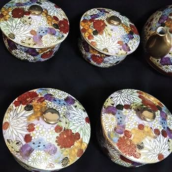 九谷焼　龍山　御茶器揃　急須　茶碗　5碗　湯呑み　茶道具　煎茶道具　セット　金彩 Amazon.co.jp: 九谷焼 章山 急須 蓋付き湯呑み五客セット 花詰